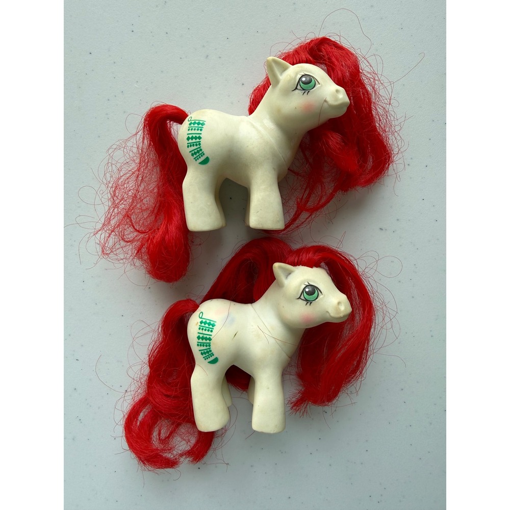 Vintage Set of 2 My Little Pony BABY STOCKINGS 1980s MLP Hasbro White Red Mane